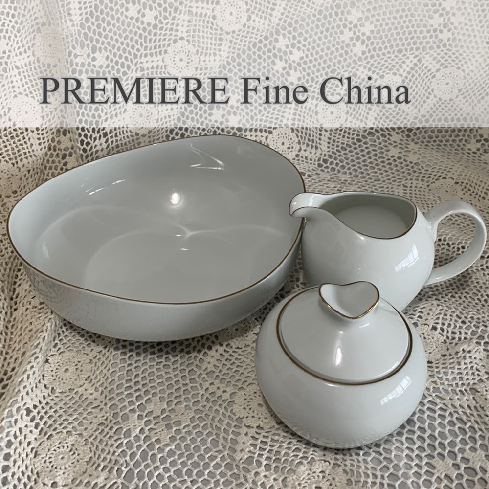 PREMIERE Fine China Serving Bowl w/Sugar and Creamer Set